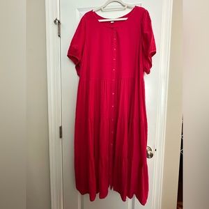 Old Navy Pink Tiered Midi Dress